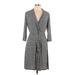 Liz Claiborne Casual Dress - A-Line V Neck 3/4 sleeves: Gray Dresses - Women's Size Large