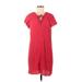 Madewell Casual Dress - Shift Tie Neck Short sleeves: Red Solid Dresses - Women's Size Medium