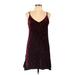 She + Sky Casual Dress - Shift V-Neck Sleeveless: Burgundy Print Dresses - Women's Size Medium