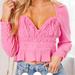 Free People Tops | Nwt Free People Women's Aurora Smocked Tie Back Long Sleeve Chloe Top Size Xs | Color: Pink | Size: Xs