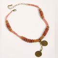 Free People Jewelry | New Free People Pipeline Necklace Ceramic Pink Textile Choker Coin Gold | Color: Brown/Pink | Size: Os