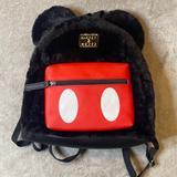 Disney Bags | Brand New Disney Mickey Mouse Furry Fuzzy Black & Red Zippered Mini Back | Color: Black/Red | Size: Os