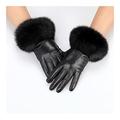 Winter gloves Women's Real Leather Gloves with Rabbit Fur Cuffs Sheepskin Mittens (Color : Black, Gloves Size : XL)