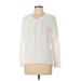 Croft & Barrow Pullover Sweater: White Print Tops - Women's Size Large