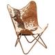 Lechnical Butterfly Chair Brown and White Genuine Goat Leather,Butterfly Chair Armchair Sleeper Chair,Butterfly Chair Living Room Bedroom Furniture(SPU:246391)