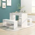 vidaXL Modern 3 Piece Dining Set – Sleek White Engineered Wood Design – Rectangular Table and Benches – Ideal for Kitchen or Living Room
