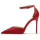 【You need to measure the length of your feet before ordering】 Women's Pumps - High Heel Stiletto Heel - Pointed Toe-Buckle Ankle Strap 41-CHC-19, Red F, 6.5 UK