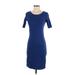 Lularoe Casual Dress - Bodycon Scoop Neck Short sleeves: Blue Print Dresses - Women's Size X-Small