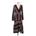 Lush Casual Dress - A-Line V Neck Long sleeves: Burgundy Stripes Dresses - Women's Size Small