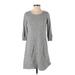 Ann Taylor LOFT Casual Dress - Mini Scoop Neck 3/4 sleeves: Gray Solid Dresses - Women's Size Small