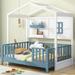 Twin Size Wood House Bed With 2 Shelves And Guardrail,Sturdy Frame,Kids Bedroom Sets