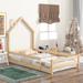 Twin Size Wood Kids Bed, Floor Bed with House-shaped Headboard and Guardrails, Multiple Colors to Choose From