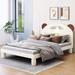 Cream White Pine Wood Platform Bed with Bear Ears Headboard and LED Lights, Solid Build, Easy Assembly