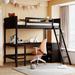 Solid Wood Twin Size Loft Bed with Storage Shelves and U-Shaped Desk