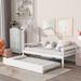 Twin Size Kids Bed, Wooden Daybed with trundle, Twin House-Shaped Headboard bed with Guardrails, White /Grey