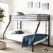 Black Contemporary Metal Tube Twin XL over Queen Bunk Bed with Dual Built-In Ladders & Full-Length Guardrail