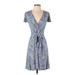 Boden Casual Dress - A-Line V-Neck Short Sleeve: Blue Dresses - Women's Size 4 Petite