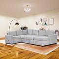 Hokku Designs Lasher Oversized Sectional Pull Out Sofa Bed w/ Chaise Lounge & Type-C Ports Polyester in Gray | 108.3 W x 83.8 D in | Wayfair
