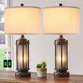 Red Barrel Studio® Rustic Farmhouse Lantern Table Lamp Set Of 2 - Vintage Design, Dual Button Switches, Dual USB Charging Ports | Wayfair