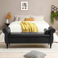 Alcott Hill® 63" PU Upholstered End Of Bed Bench Flip Top Entryway Ottoman w/ Safety Hinge Storage Rectangular Sofa Stool in Black | Wayfair