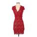 Nightcap Casual Dress - Party V-Neck Short sleeves: Red Print Dresses - Women's Size Small