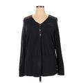 Harley Davidson Long Sleeve Henley Shirt: Black Marled Tops - Women's Size 1X