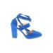Heels: Strappy Chunky Heel Casual Blue Solid Shoes - Women's Size 39 - Almond Toe