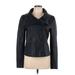 Elie Tahari Leather Jacket: Short Black Print Jackets & Outerwear - Women's Size Large