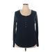 Old Navy Long Sleeve Henley Shirt: Black Color Block Tops - Women's Size 2X-Large