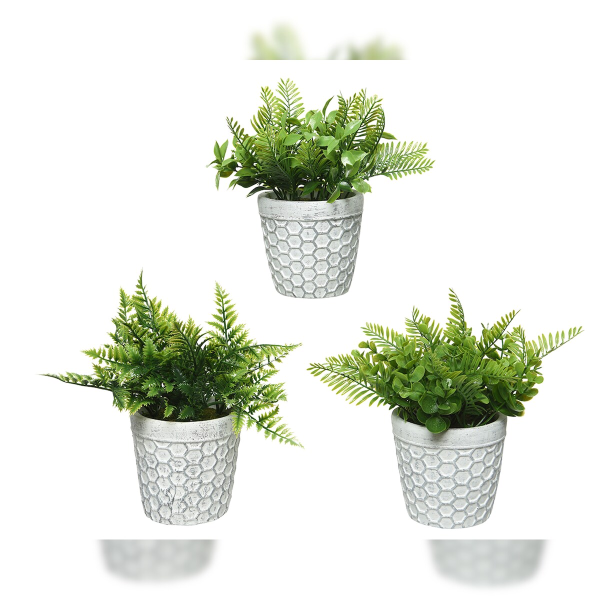 Decoris 1 Kunstpflanze 23cm im Keramiktopf mit Wabenmuster - künstliche Farn Grünpflanzen Dekopflanzen Plastikpflanzen Weiß Grün Image