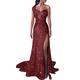 Mermaid Dress Evening Dresses Red Green Dress Sparkle Shine Dress Prom Formal Evening Court Train One Shoulder Sleeveless Sequined with Sequin Slit 2024