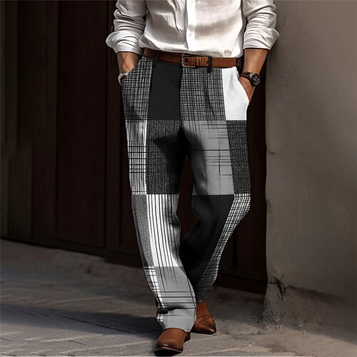 Plaid / Karomuster Geschäftlich Herren 3D-Druck Anzughosen Hosen Hose Outdoor Strasse Tragen Sie, um zu arbeiten Polyester Blau Orange Grün S M L Hoch Elastizität Hose Image