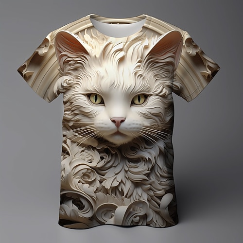 Mädchen 3D Katze T-Shirt Hemden Kurzarm 3D-Druck Sommer Aktiv Modisch Kuschelig kinderkleidung 3-12 Jahre Rundhalsausschnitt Outdoor Casual Täglich Regular Fit Image