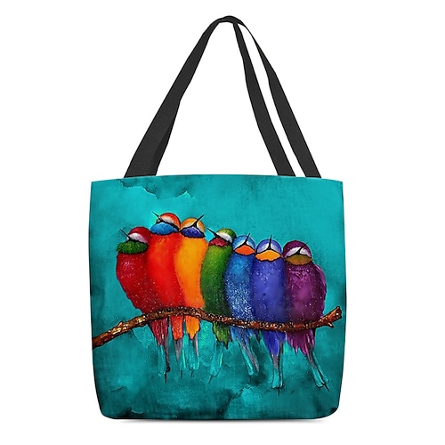 Tragetasche mit buntem Vogel-Print – künstlerische, umweltfreundliche, wiederverwendbare Schultertasche für Damen, lässige Handtasche für jeden Tag