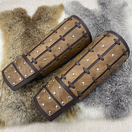 Retro Vintage Punk Gothic Mittelalterlich Rüstung Armband Handgelenkstütze Wikinger Tempelritter Kreuzritter Ranger Schildmaid Bogenschießen Kostüm Herren Vikinger Fantasie Halloween Karneval Image