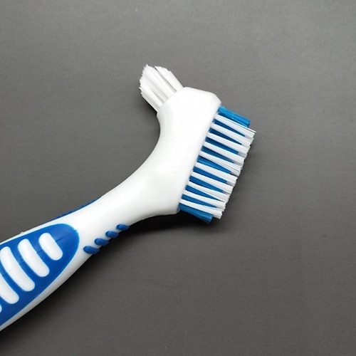 Prothesenzahnbürste für Erwachsene, Prothesenreinigungsbürste, harte Prothesenbürste, Mundpflege, doppelseitige Zahnbürste, speziell entwickelt zur gründlichen Reinigung von Zahnersatz Ampere; Image