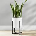 Mainstays 11 Inch White Round Metal Planter with Black Metal Stand 11 IN D x 15.6 IN H Plants Not Included