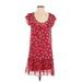 Ella Moss Casual Dress - DropWaist: Red Floral Motif Dresses - Women's Size X-Small