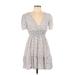 Wild Fable Casual Dress - Mini Plunge Short sleeves: Gray Dresses - Women's Size Large