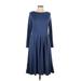 24seven Comfort Apparel Casual Dress - A-Line High Neck Long sleeves: Blue Solid Dresses - Women's Size Large