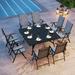 Perfect VILLA 7 PCs Outdoor Patio Dining Set 6 Adjustable Folding Reclining Sling Chair with Armrest & 1 Rectangle Patio Dining Table with 1.57 Umbrella Hole (Black)