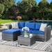 Popular Outdoor Furniture Patio Sets Low Back All-Weather Small Rattan Sectional Sofa with Tea Table&Washable Couch Cushions Upgrade Wicker Silver Gray Rattan 3-Piece (Aegean Blue)