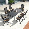 Perfect LEAF 9 Pieces Outdoor Patio Dining Set with 8 Folding Portable Chairs and 1 Rectangle Aluminum Table Foldable Adjustable High Back Reclining Chairs with Soft Cotton-Padded Seat