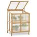 Bomrokson 2 Tier Foldable Cold Frame Greenhouse Portable Wooden Greenhouse Garden Cold Frame Raised Planter Box with Shelves 0122 (Natural)