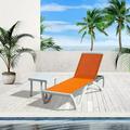 Domi Outdoor Living Chaise Lounge Chair Aluminum Adjustable Pool Lounge Chairï¼ŒWith All-Weather Textilene & Side Table for Deck Lawn Backyard ï¼ˆ1 Orange Chair w/1 Tableï¼‰