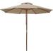 9ft Wooden Patio Umbrella - Outdoor Umbrella with Stand - Outside Umbrella for Patio Garden Lawn Deck Backyard Pool Yard Beach Sunshade (Tan)