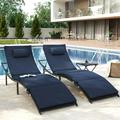 UDPATIO Lounge Chairs for Outside 3 Pieces Patio Chaise Lounge w Sponge Cushion Outdoor Wicker Lounge Chairs Set of 2 Adjustable Pool Lounge Chairs Folding Table for Porch Deck Blue