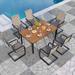 Perfect VILLA 7 PCS Outdoor Dining Table and Chairs 6 Spring Chairs with Higher Back and Wood-Like Table Top Dining Table Waterproof Rustproof for Garden Yard