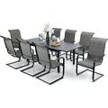 Perfect VILLA 7 PCS Outdoor Dining Table and Chairs 6 Spring Chairs with Higher Back and Wood-Like Table Top Dining Table Waterproof Rustproof for Garden Yard