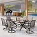 Perfect 7 Pieces Patio Dining Set Rectangular Expandable Black Metal Table with 9 Padded Textilene Fabric Swivel Chairs Outdoor Furniture Set for Garden Poolside Backyard Porch